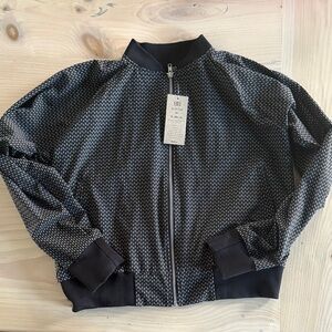 Albion Black and White Bomber Jacket with White Dash Pattern